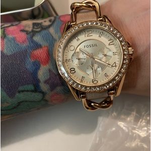 Fossil multifunctional Riley watch Rose-gold  leather